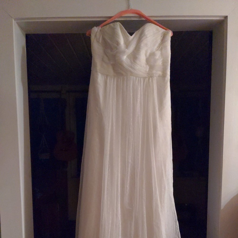 David's bridal strapless wedding gown